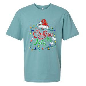 Christmas In July Lights Funny Summer Xmas Sueded Cloud Jersey T-Shirt