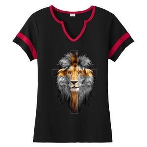 Christian Inspiration Jesus Lion Of Judah Ladies Halftime Notch Neck Tee