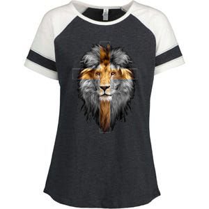 Christian Inspiration Jesus Lion Of Judah Enza Ladies Jersey Colorblock Tee