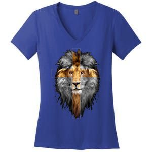 Christian Inspiration Jesus Lion Of Judah Women's V-Neck T-Shirt