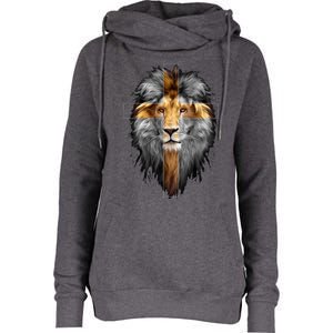 Christian Inspiration Jesus Lion Of Judah Womens Funnel Neck Pullover Hood