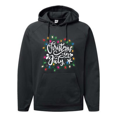 Christmas In July Lights Beach Vacation Summer Xmas Performance Fleece Hoodie