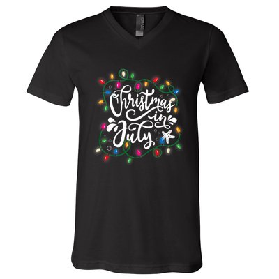 Christmas In July Lights Beach Vacation Summer Xmas V-Neck T-Shirt