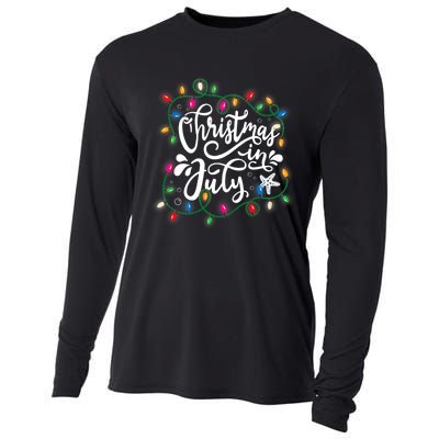 Christmas In July Lights Beach Vacation Summer Xmas Cooling Performance Long Sleeve Crew