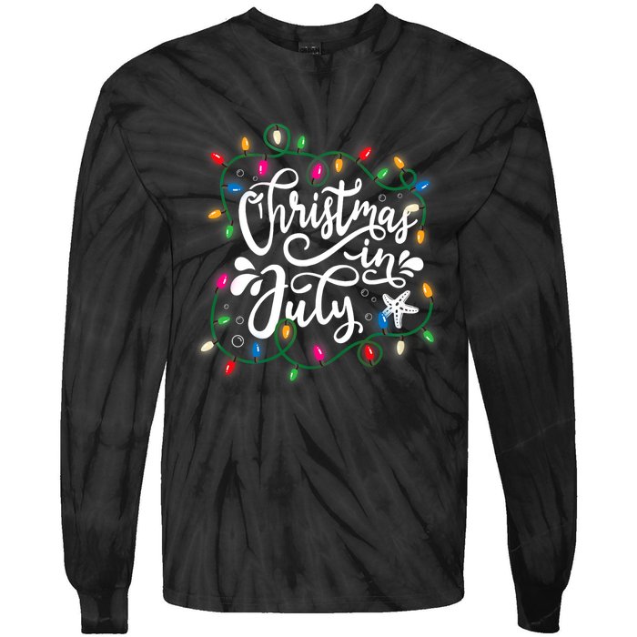 Christmas In July Lights Beach Vacation Summer Xmas Tie-Dye Long Sleeve Shirt