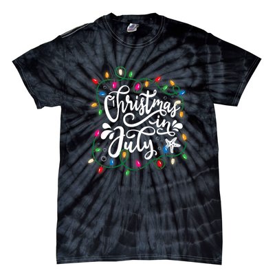 Christmas In July Lights Beach Vacation Summer Xmas Tie-Dye T-Shirt