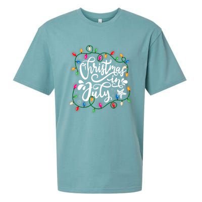 Christmas In July Lights Beach Vacation Summer Xmas Sueded Cloud Jersey T-Shirt