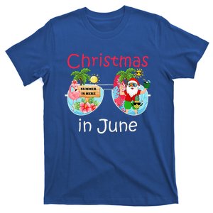 Christmas In June Summer Vacation Sunglasses Santa Flamingo T-Shirt