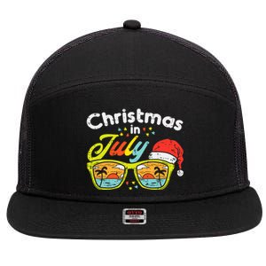 Christmas In July Sunglasses Santa Beach Summer Summer Xmas 7 Panel Mesh Trucker Snapback Hat