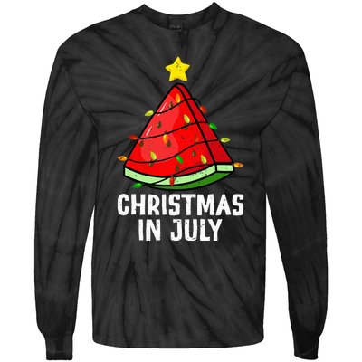 Christmas In July Watermelon Summer Beach Vacation Tie-Dye Long Sleeve Shirt