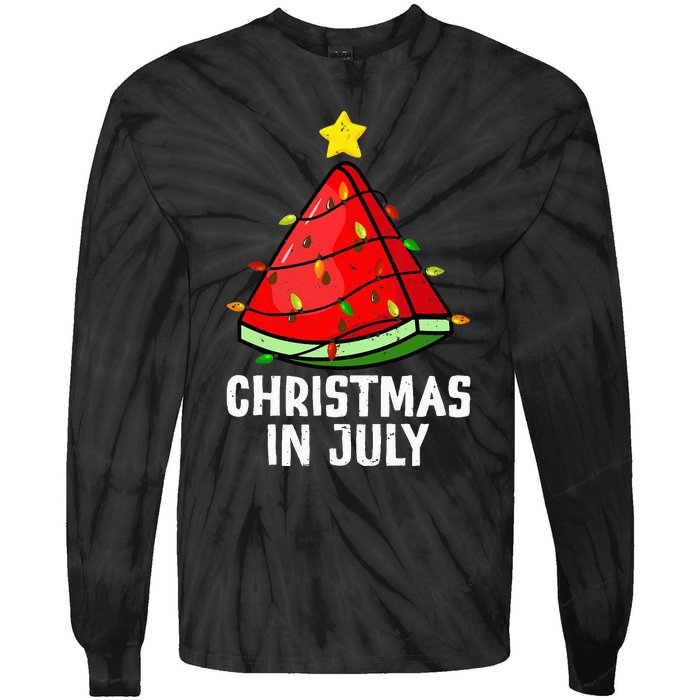 Christmas In July Watermelon Summer Beach Vacation Tie-Dye Long Sleeve Shirt