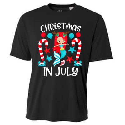 Christmas In July Cute Mermaid Summer Vacation Cooling Performance Crew T-Shirt