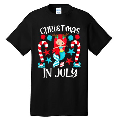 Christmas In July Cute Mermaid Summer Vacation Tall T-Shirt