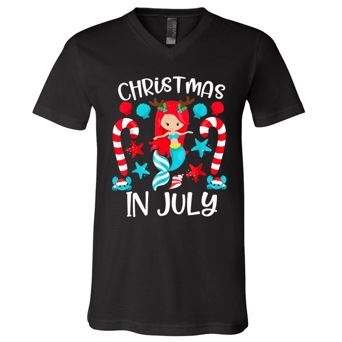 Christmas In July Cute Mermaid Summer Vacation V-Neck T-Shirt