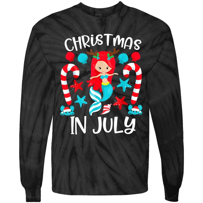 Christmas In July Cute Mermaid Summer Vacation Tie-Dye Long Sleeve Shirt