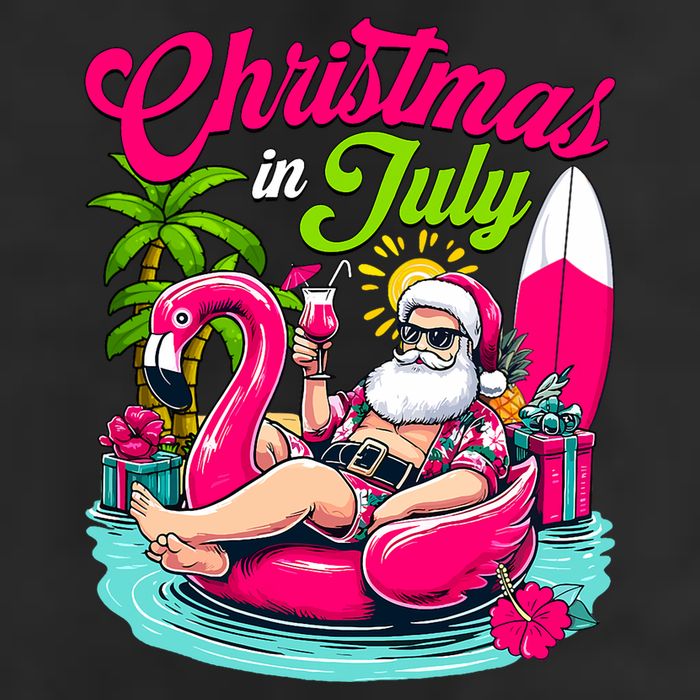 Christmas In July Hawaiian Santa Claus Beach Summer Vacation 7 Panel Mesh Trucker Snapback Hat