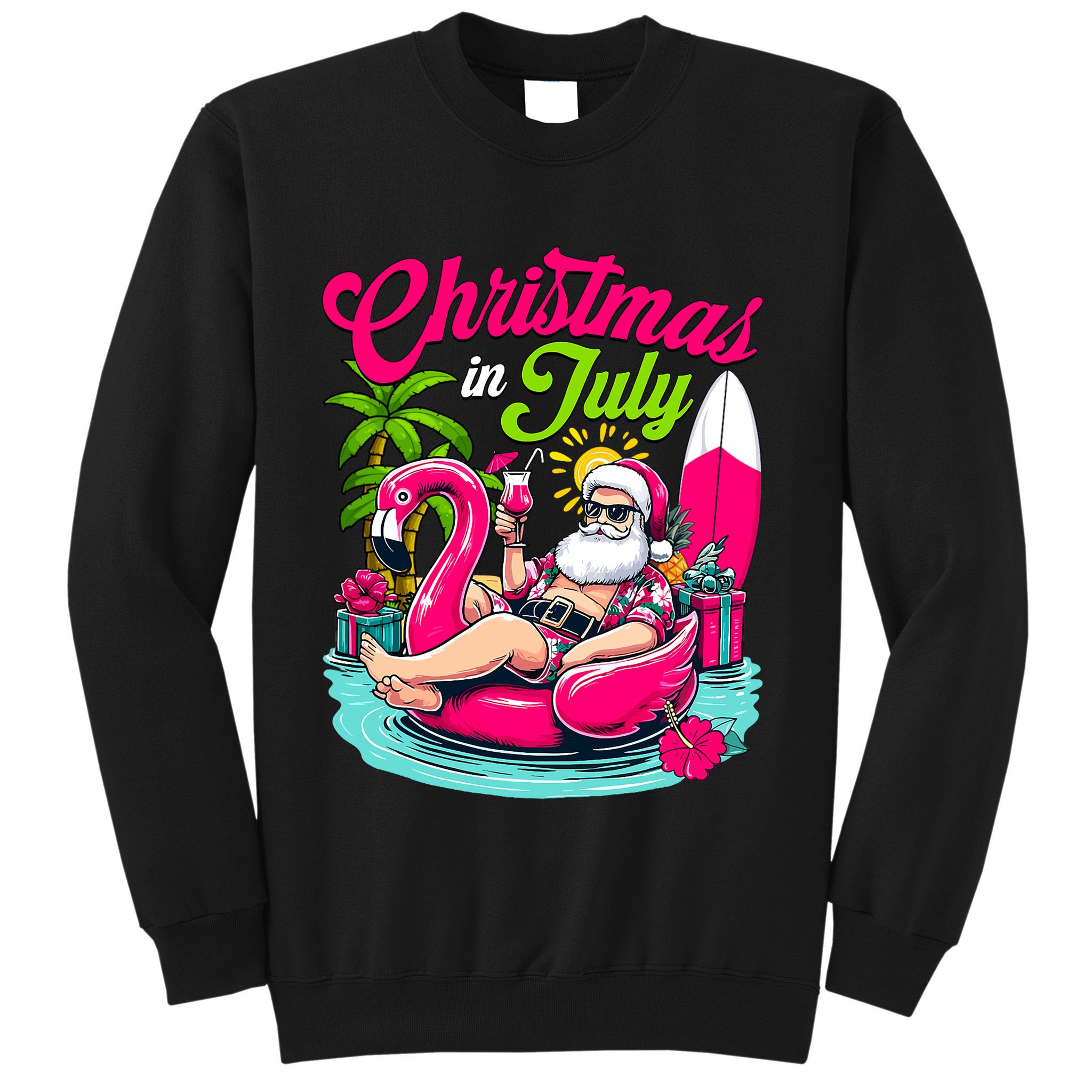 Christmas In July Hawaiian Santa Claus Beach Summer Vacation Sweatshirt