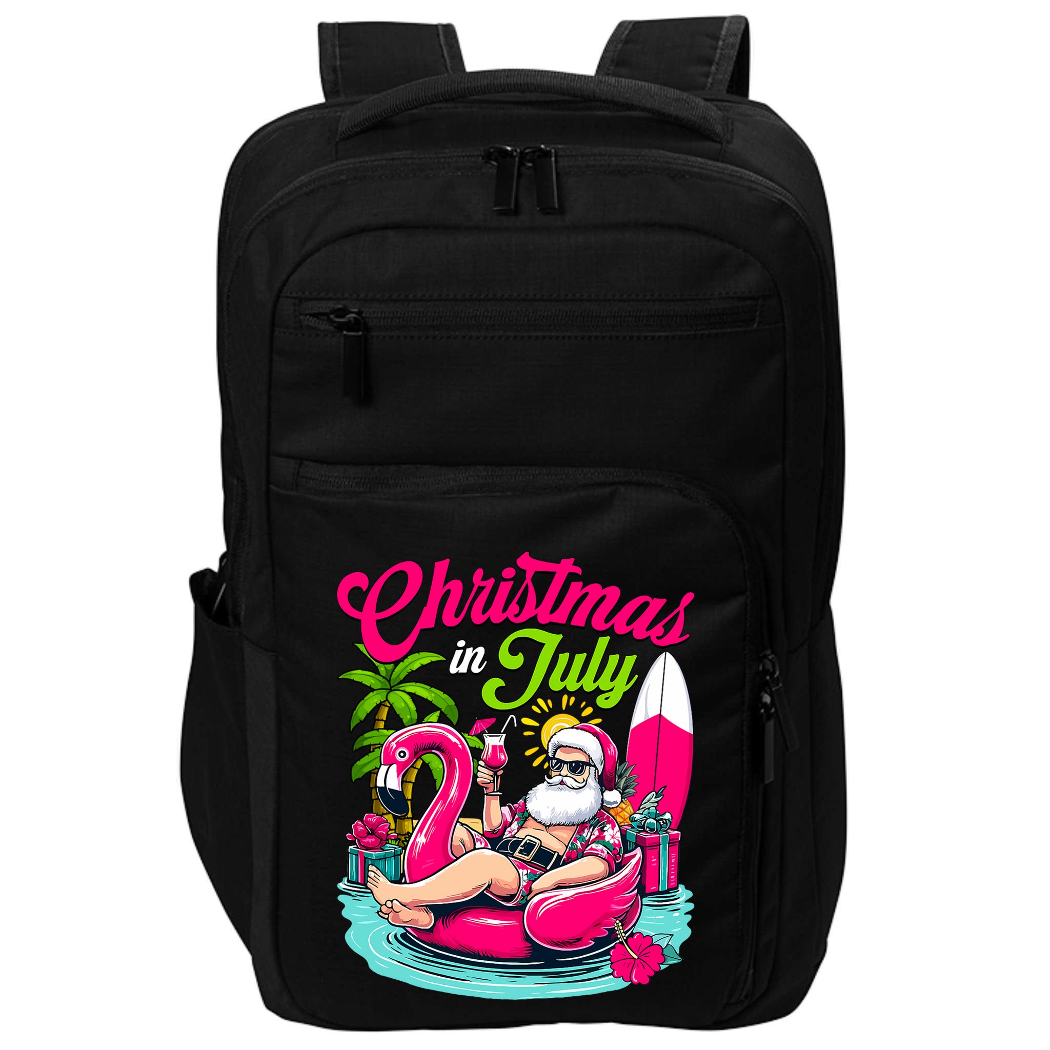 Christmas In July Hawaiian Santa Claus Beach Summer Vacation Impact Tech Backpack