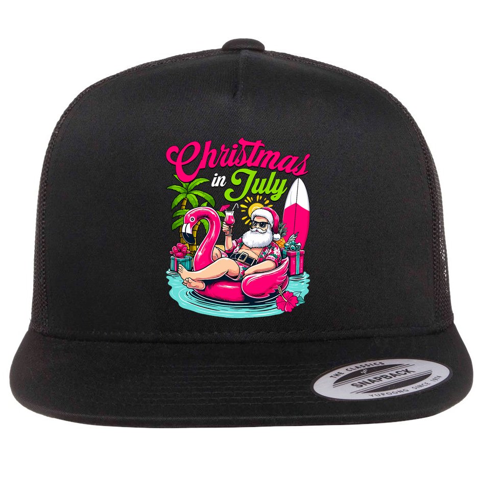 Christmas In July Hawaiian Santa Claus Beach Summer Vacation Flat Bill Trucker Hat