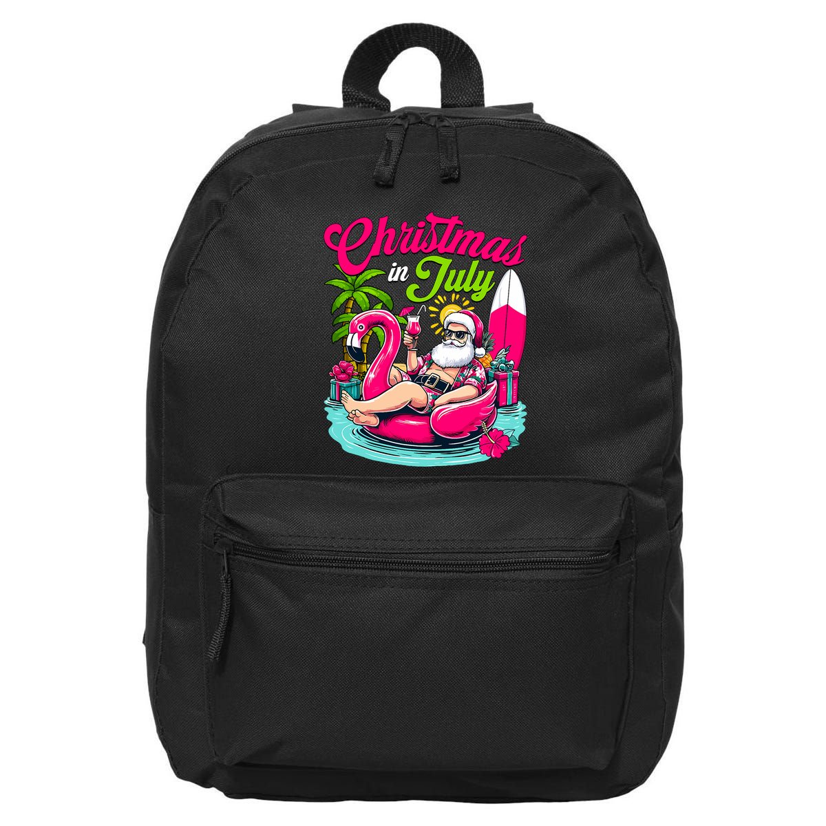 Christmas In July Hawaiian Santa Claus Beach Summer Vacation 16 in Basic Backpack