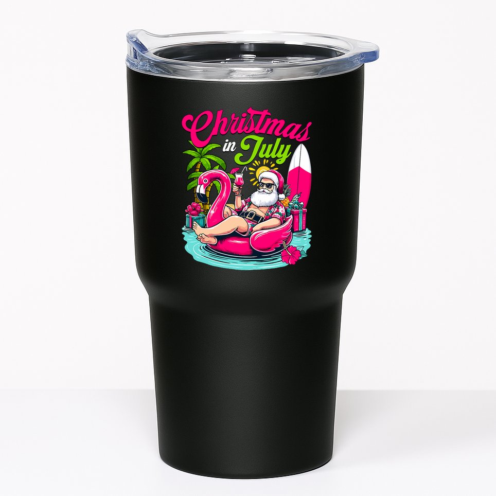 Christmas In July Hawaiian Santa Claus Beach Summer Vacation Tumbler