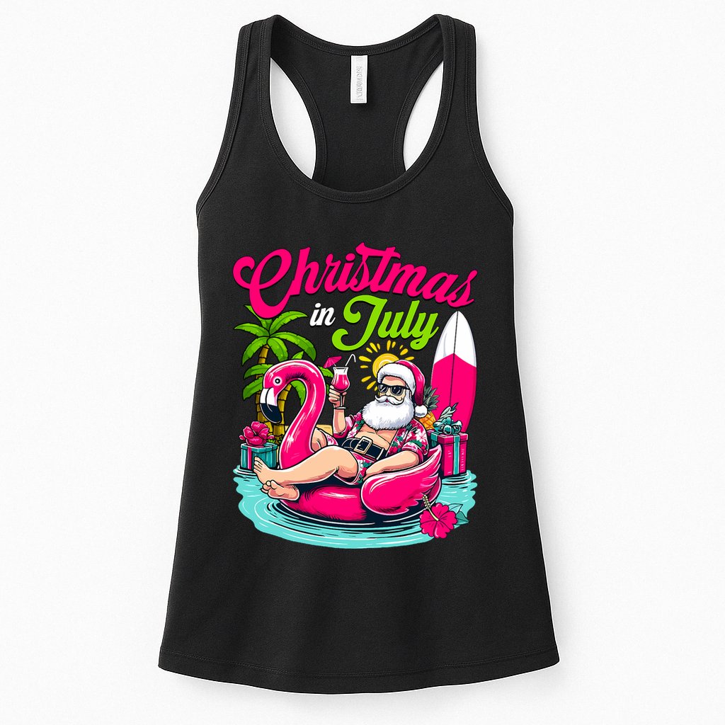 Christmas In July Hawaiian Santa Claus Beach Summer Vacation Womens Tank Top