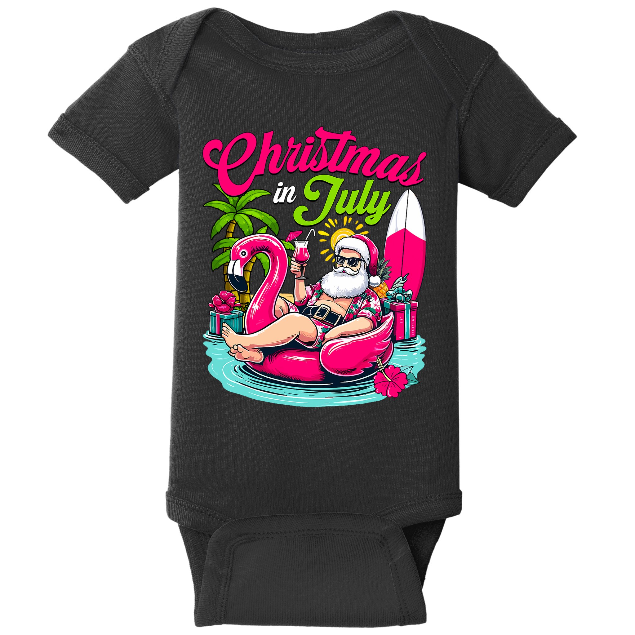 Christmas In July Hawaiian Santa Claus Beach Summer Vacation Baby Bodysuit