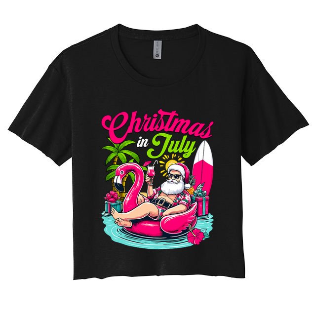 Christmas In July Hawaiian Santa Claus Beach Summer Vacation Crop Top