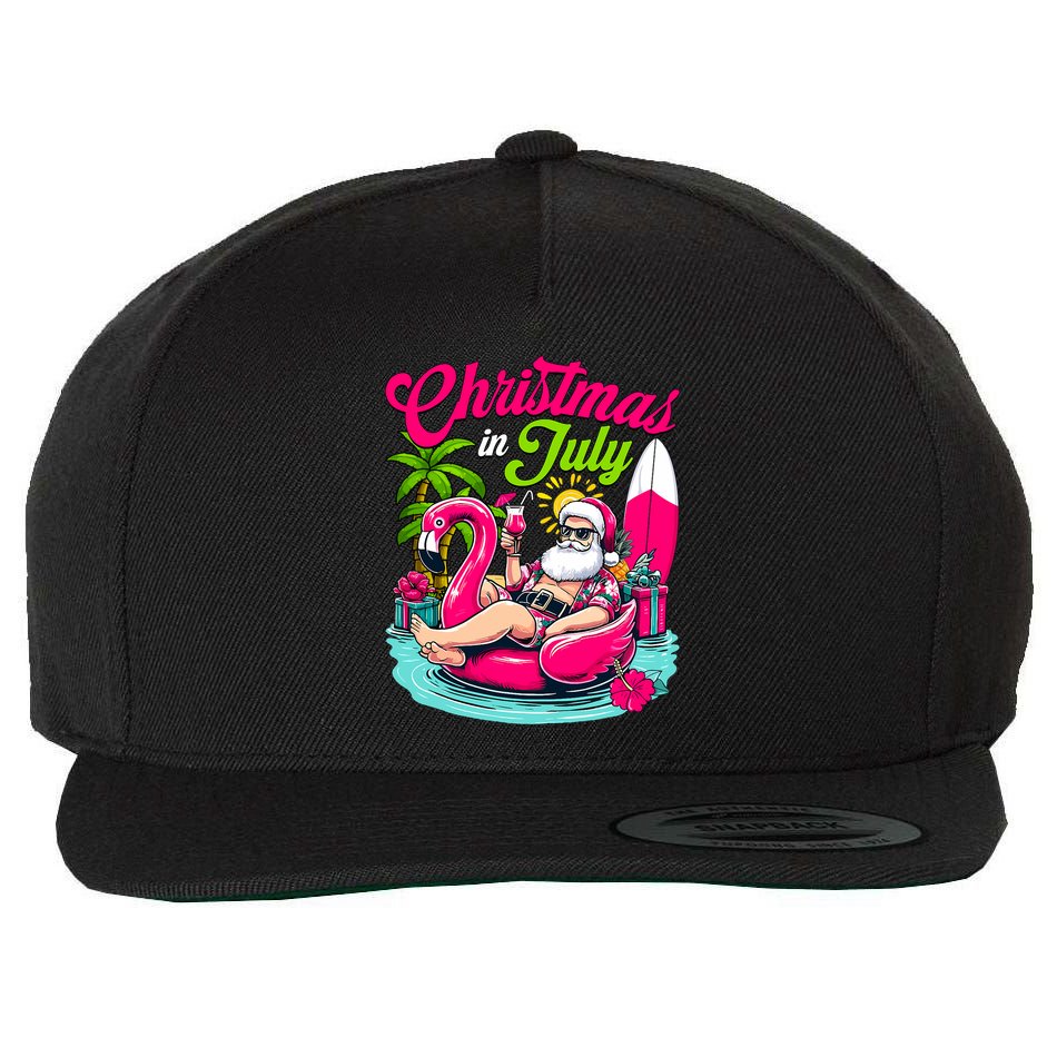 Christmas In July Hawaiian Santa Claus Beach Summer Vacation Wool Snapback Cap