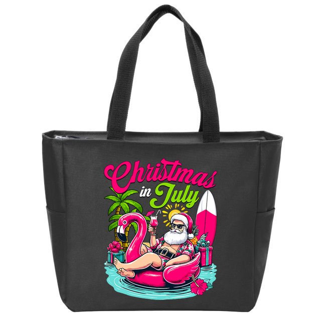 Christmas In July Hawaiian Santa Claus Beach Summer Vacation Zip Tote Bag