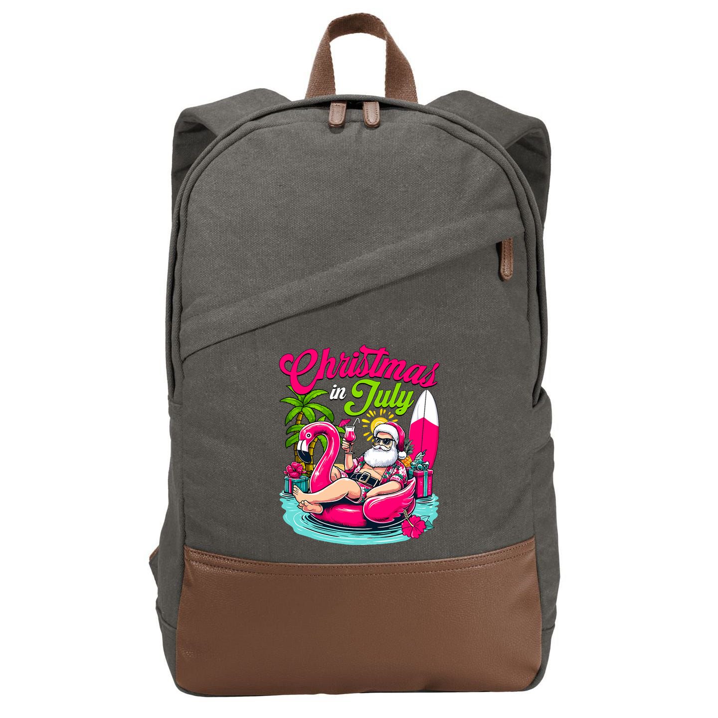 Christmas In July Hawaiian Santa Claus Beach Summer Vacation Cotton Canvas Backpack