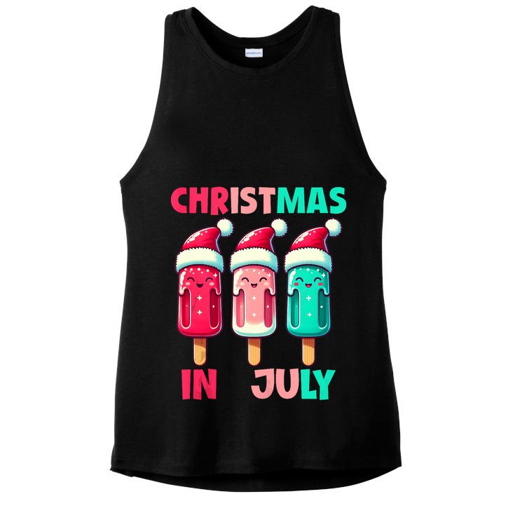 Christmas In July Ice Pops In Santa Hat Cute Ladies PosiCharge Tri-Blend Wicking Tank