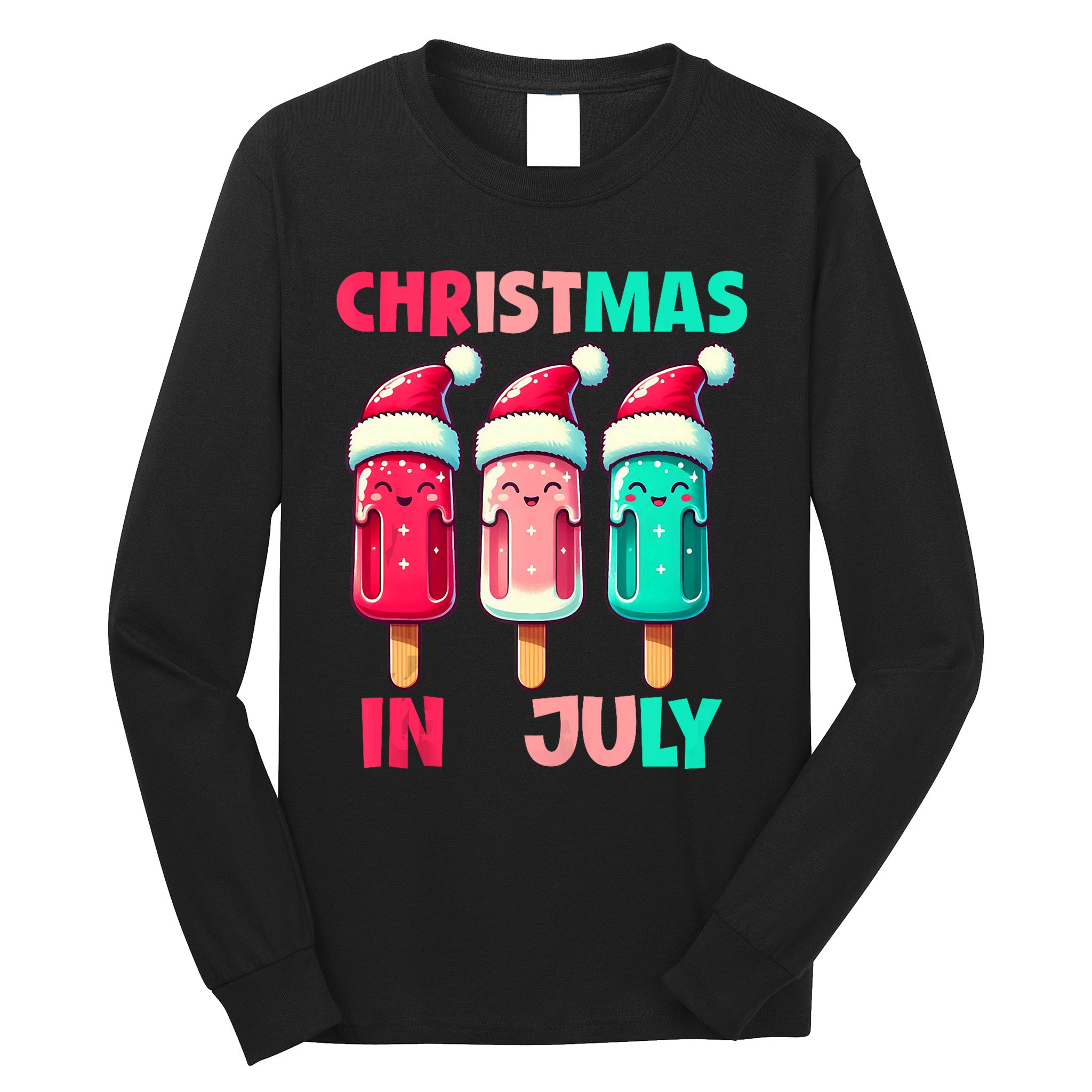 Christmas In July Ice Pops In Santa Hat Cute Long Sleeve Shirt