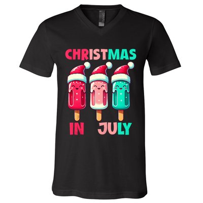 Christmas In July Ice Pops In Santa Hat Cute V-Neck T-Shirt