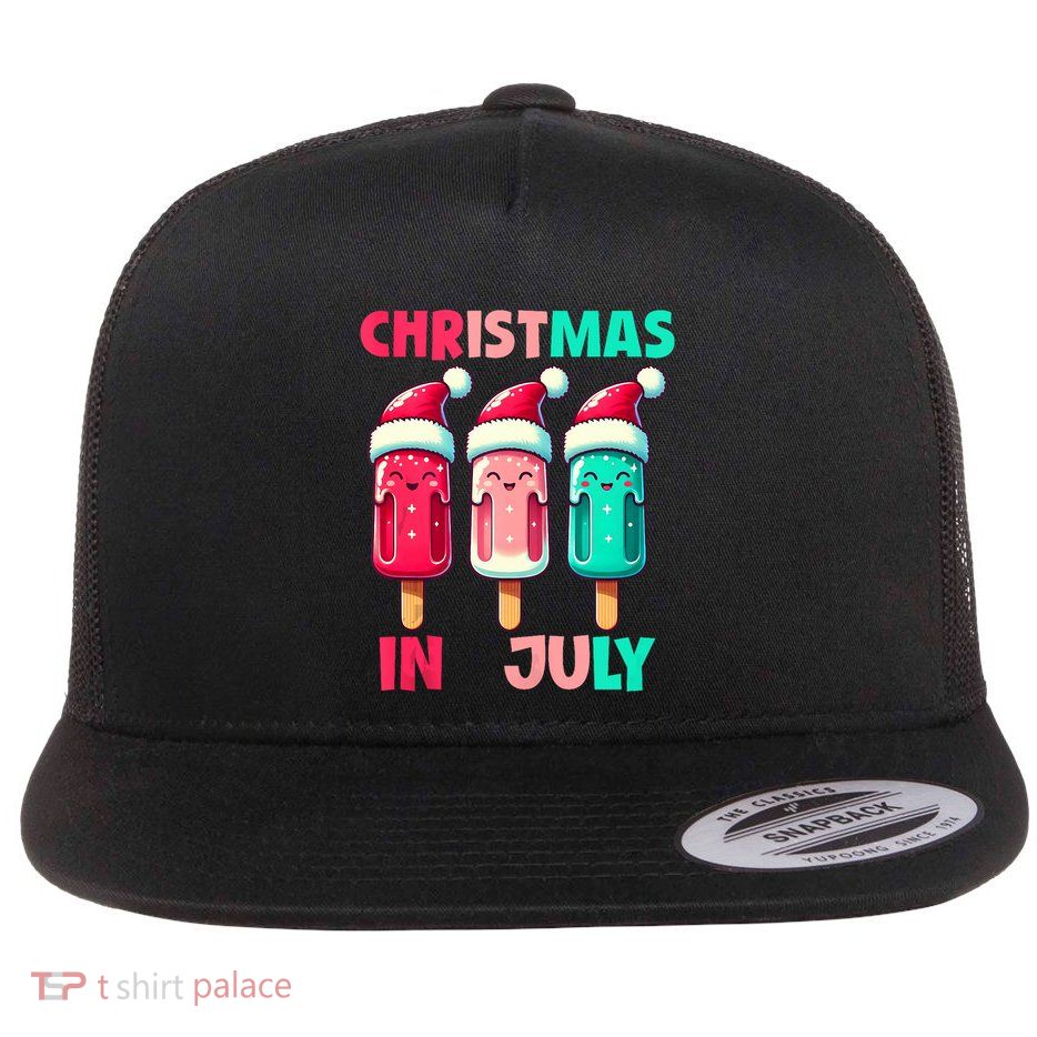 Christmas In July Ice Pops In Santa Hat Cute Flatbill Hat