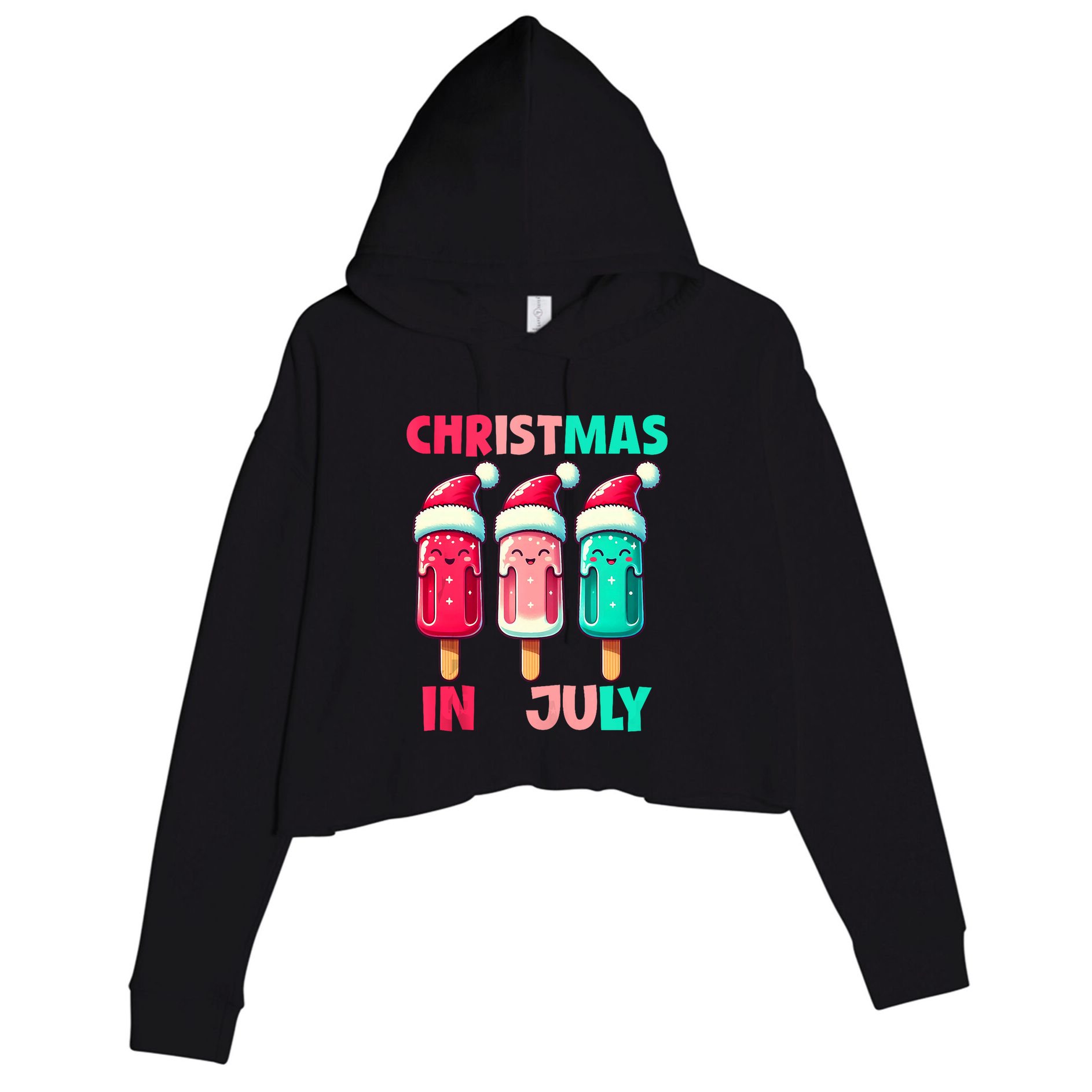 Christmas In July Ice Pops In Santa Hat Cute Crop Fleece Hoodie