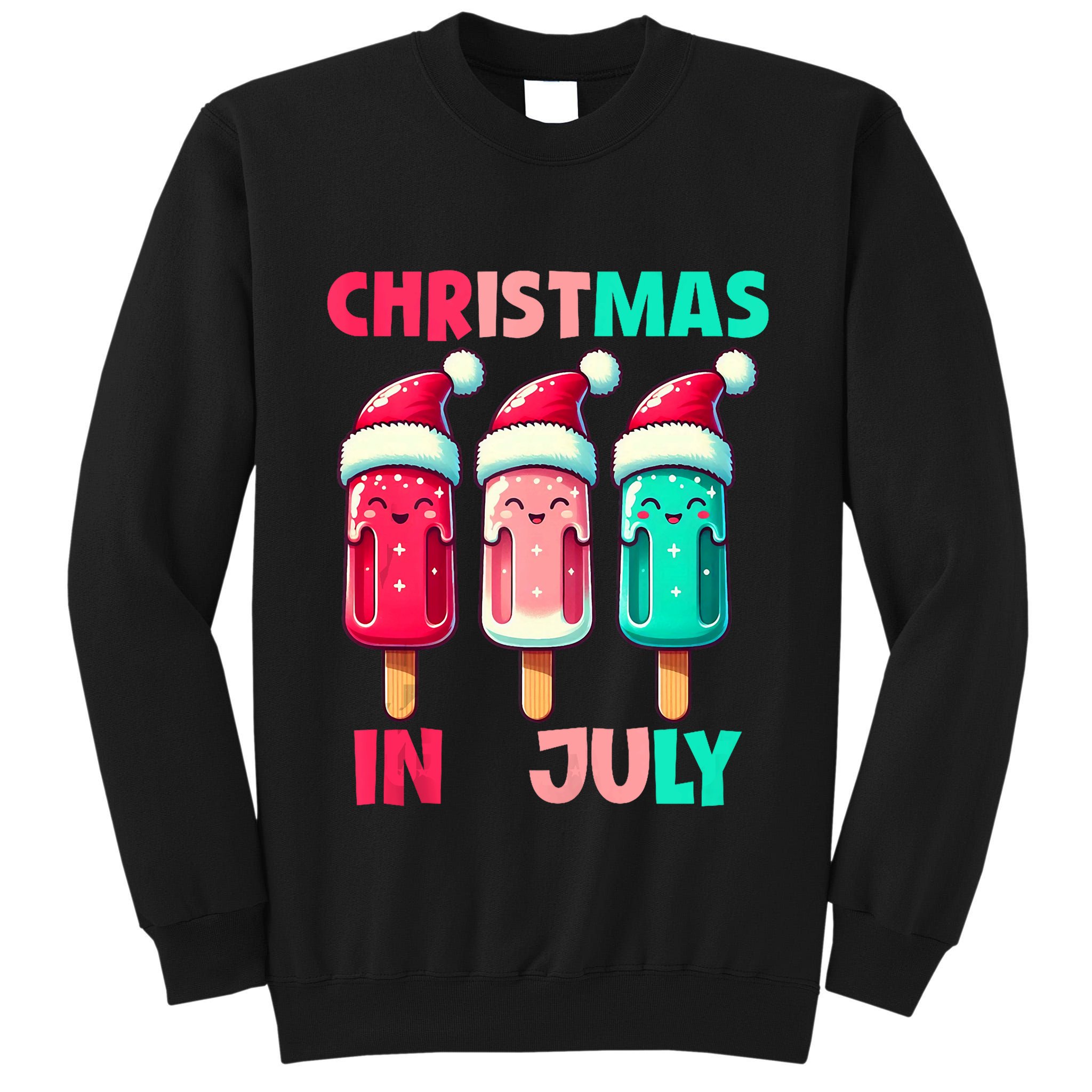 Christmas In July Ice Pops In Santa Hat Cute Tall Sweatshirt