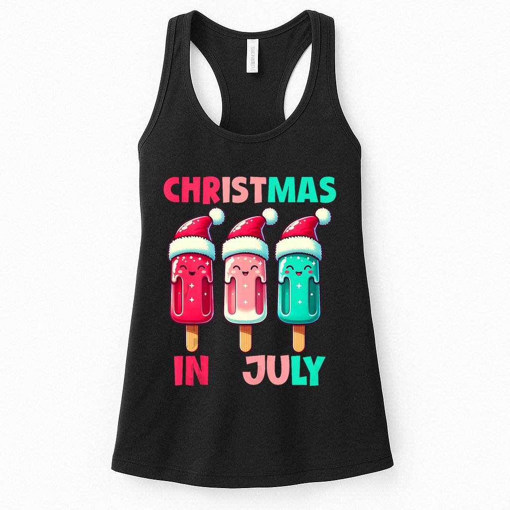 Christmas In July Ice Pops In Santa Hat Cute Womens Tank Top