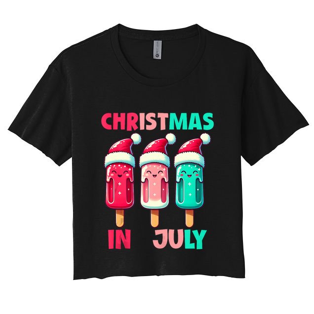 Christmas In July Ice Pops In Santa Hat Cute Women's Crop Top Tee