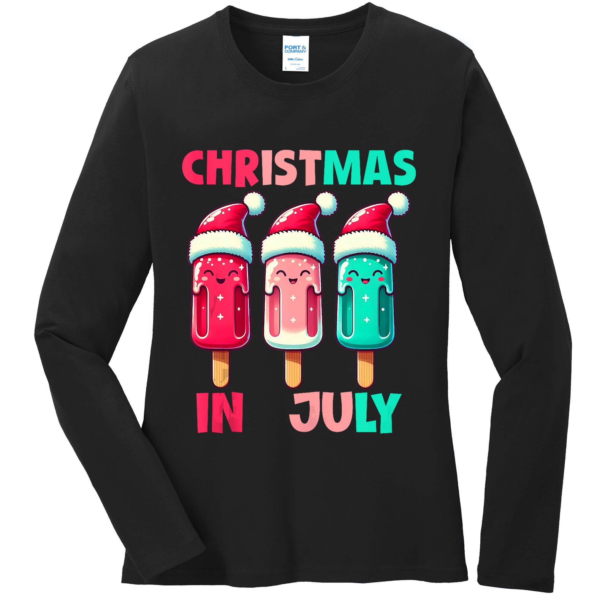 Christmas In July Ice Pops In Santa Hat Cute Ladies Long Sleeve Shirt