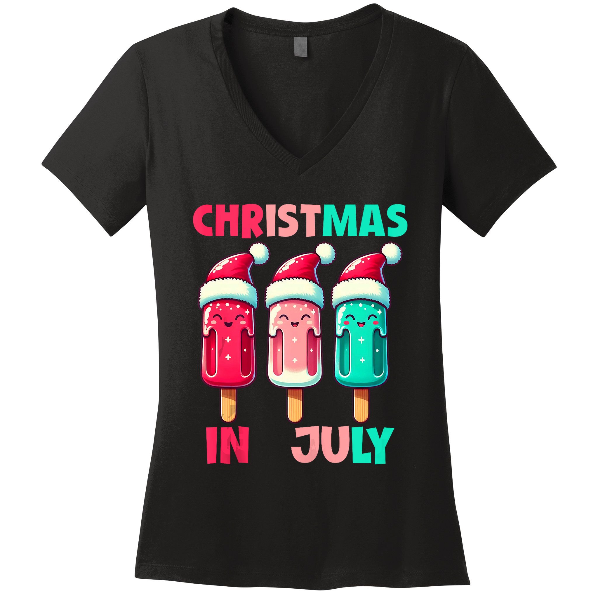 Christmas In July Ice Pops In Santa Hat Cute Women's V-Neck T-Shirt
