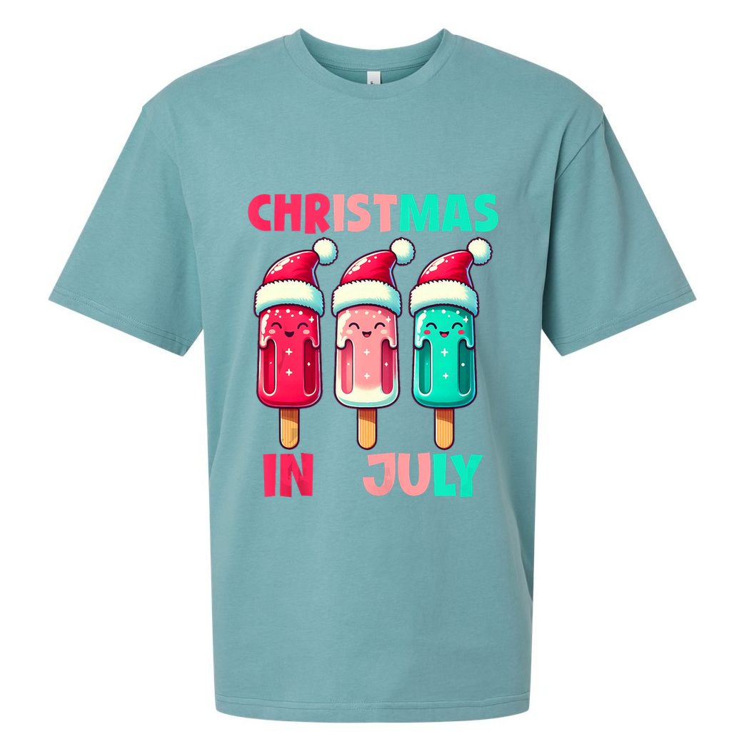 Christmas In July Ice Pops In Santa Hat Cute Sueded Cloud Jersey T-Shirt