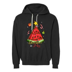 Christmas In July Watermelon Tree Garment-Dyed Fleece Hoodie