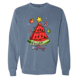 Christmas In July Watermelon Tree Garment-Dyed Sweatshirt