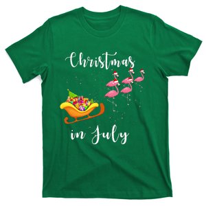 Christmas In July Funny Sleigh Flamingos Summer T-Shirt