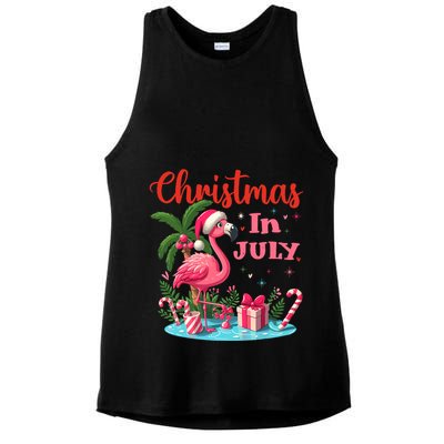 Christmas In July Flamingo Santa Hat Ladies PosiCharge Tri-Blend Wicking Tank