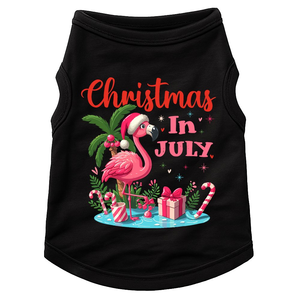 Christmas In July Flamingo Santa Hat Doggie Tank