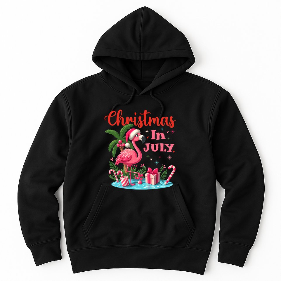 Christmas In July Flamingo Santa Hat Hoodie