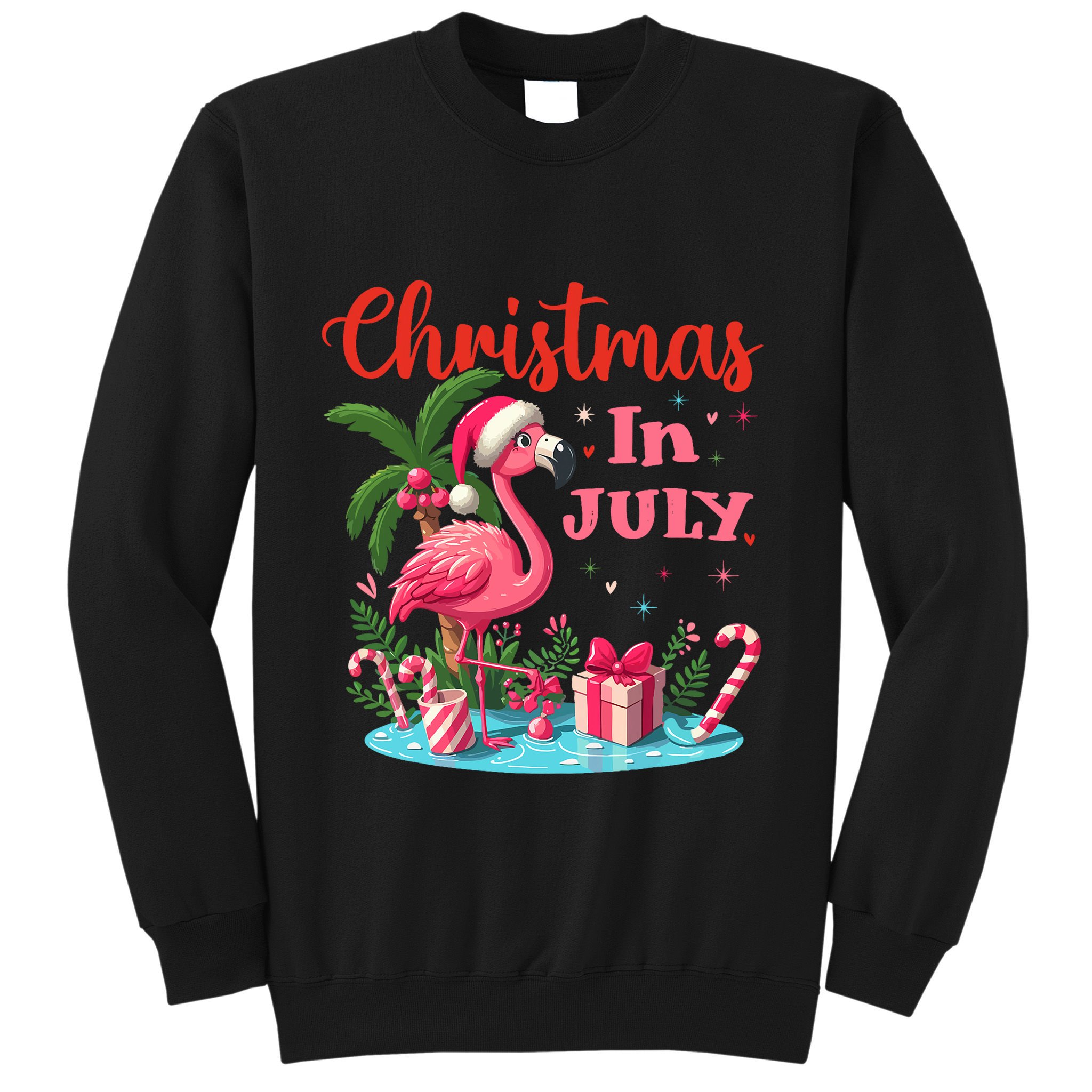 Christmas In July Flamingo Santa Hat Sweatshirt