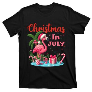 Christmas In July Flamingo Santa Hat T-Shirt